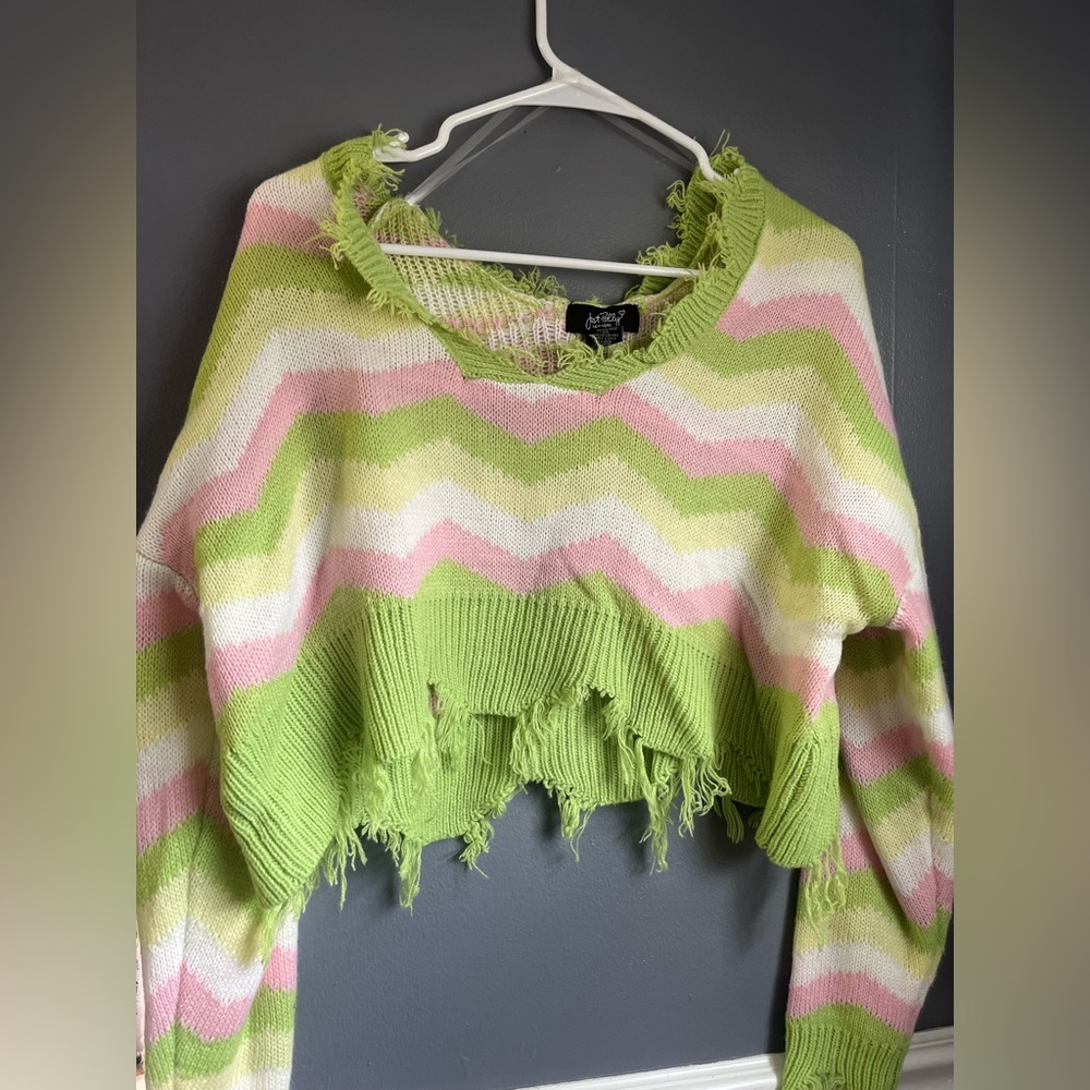 Striped Cropped Distressed Sweater